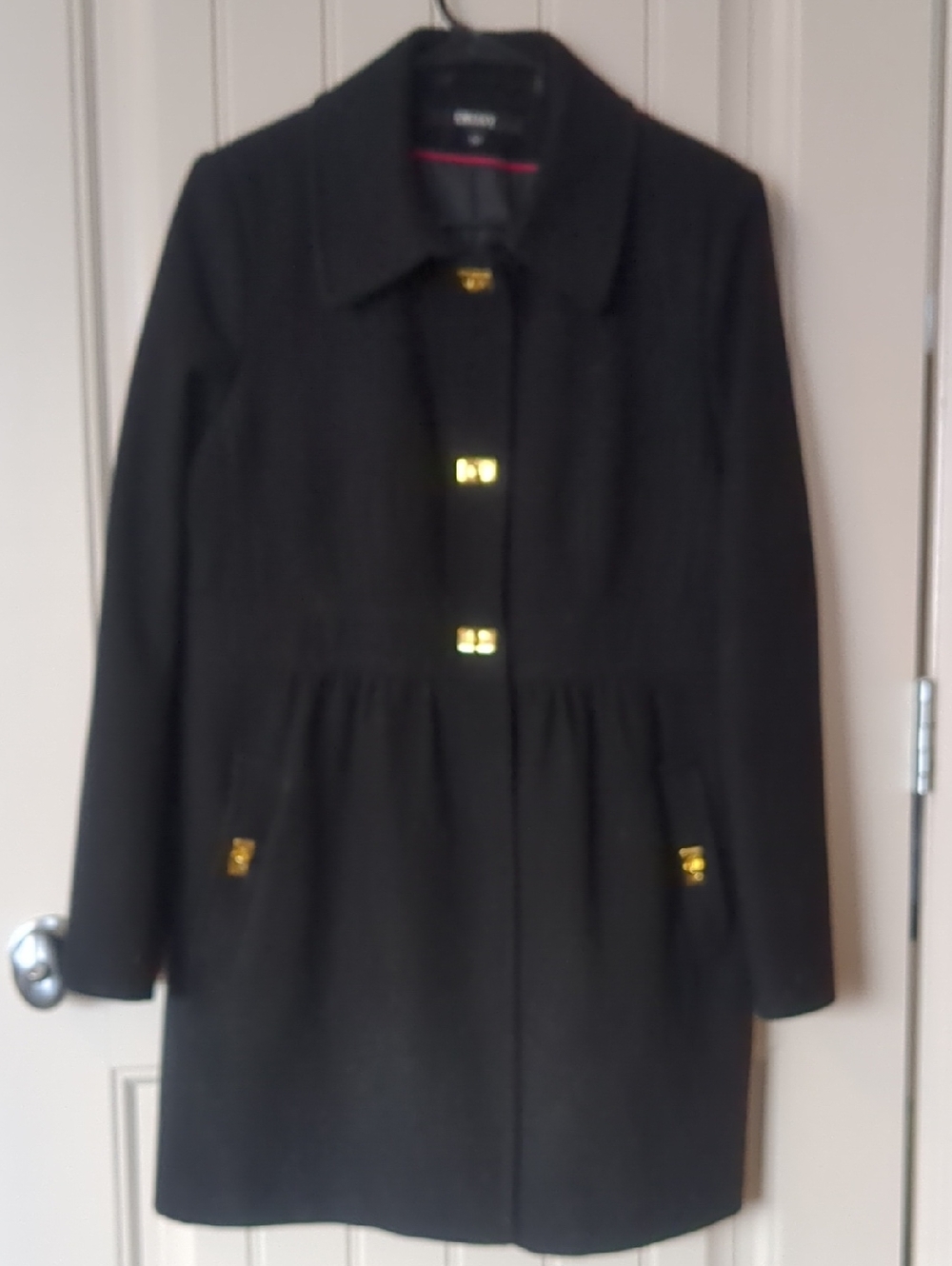 DKNY Black Trench Coat with Gold-Tone Buttons